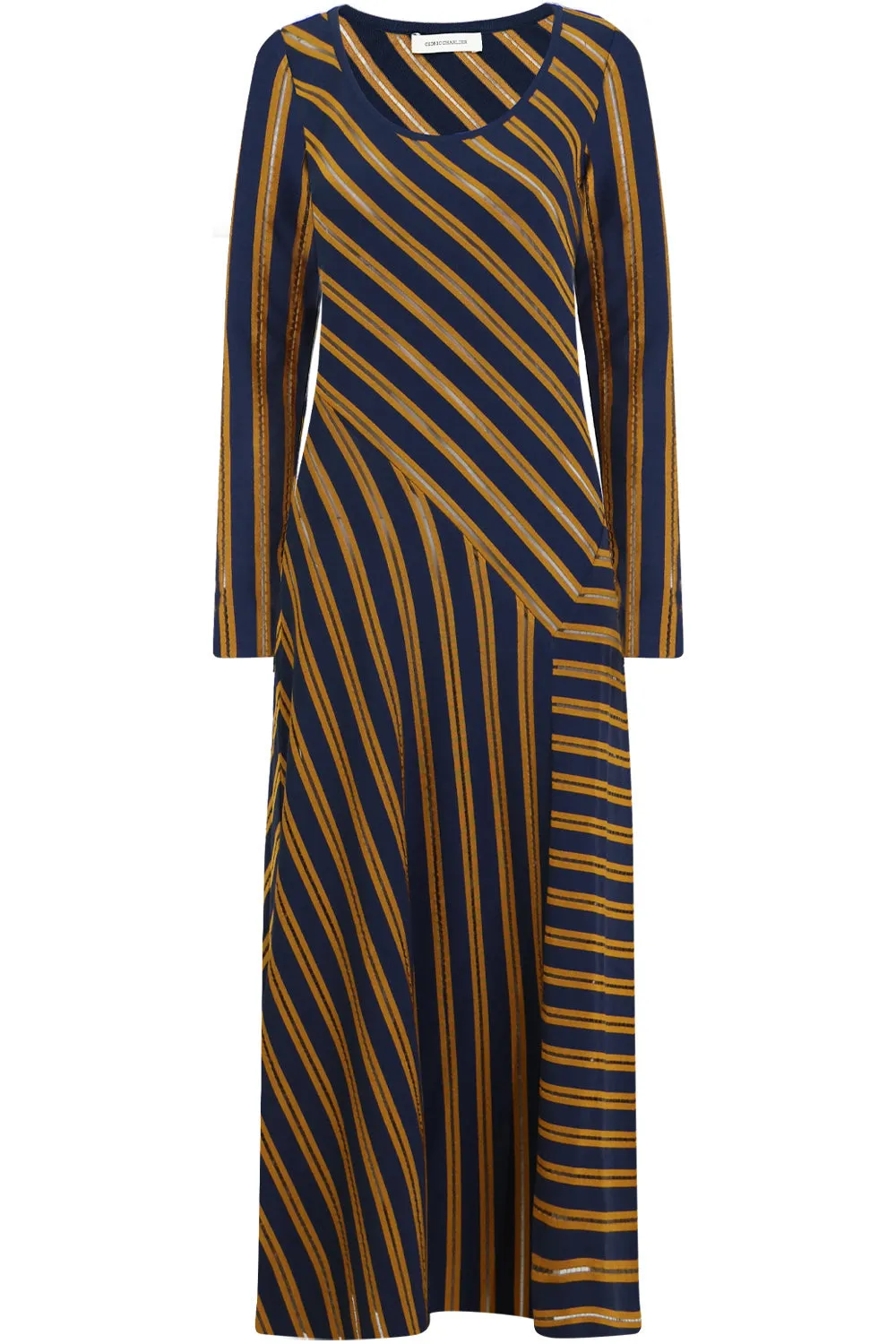 STRIPE MIDI DRESS L/S NAVY/MUSTARD