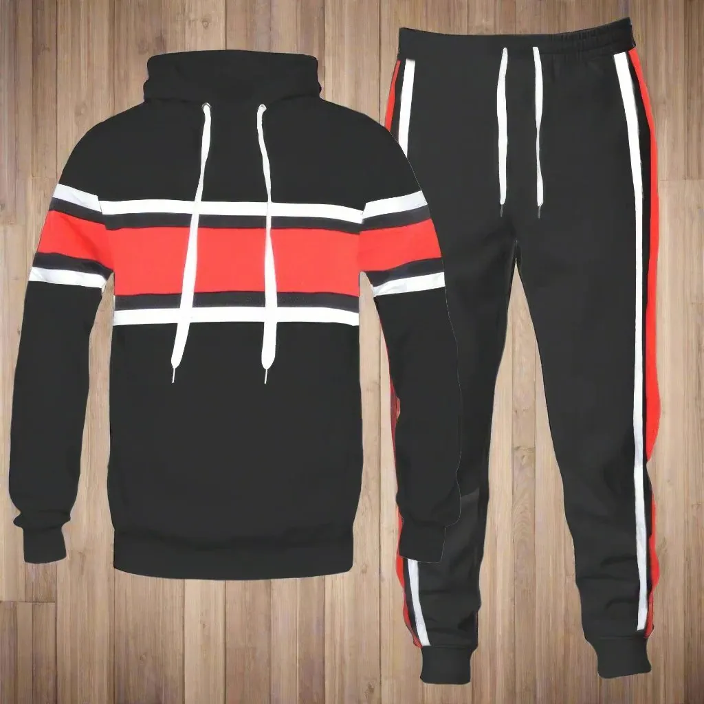 Stripe Pullover Hoodie & Pants Set
