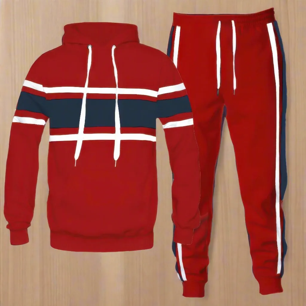 Stripe Pullover Hoodie & Pants Set