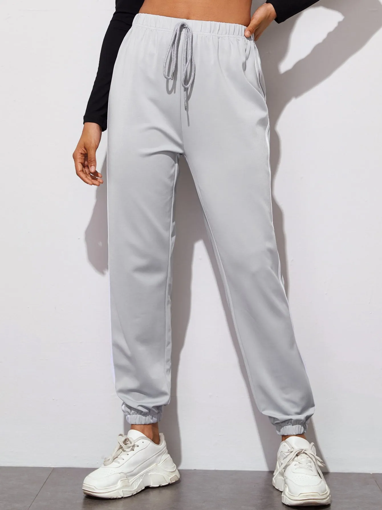Striped Drawstring High Waist Cropped Women Sweatpants