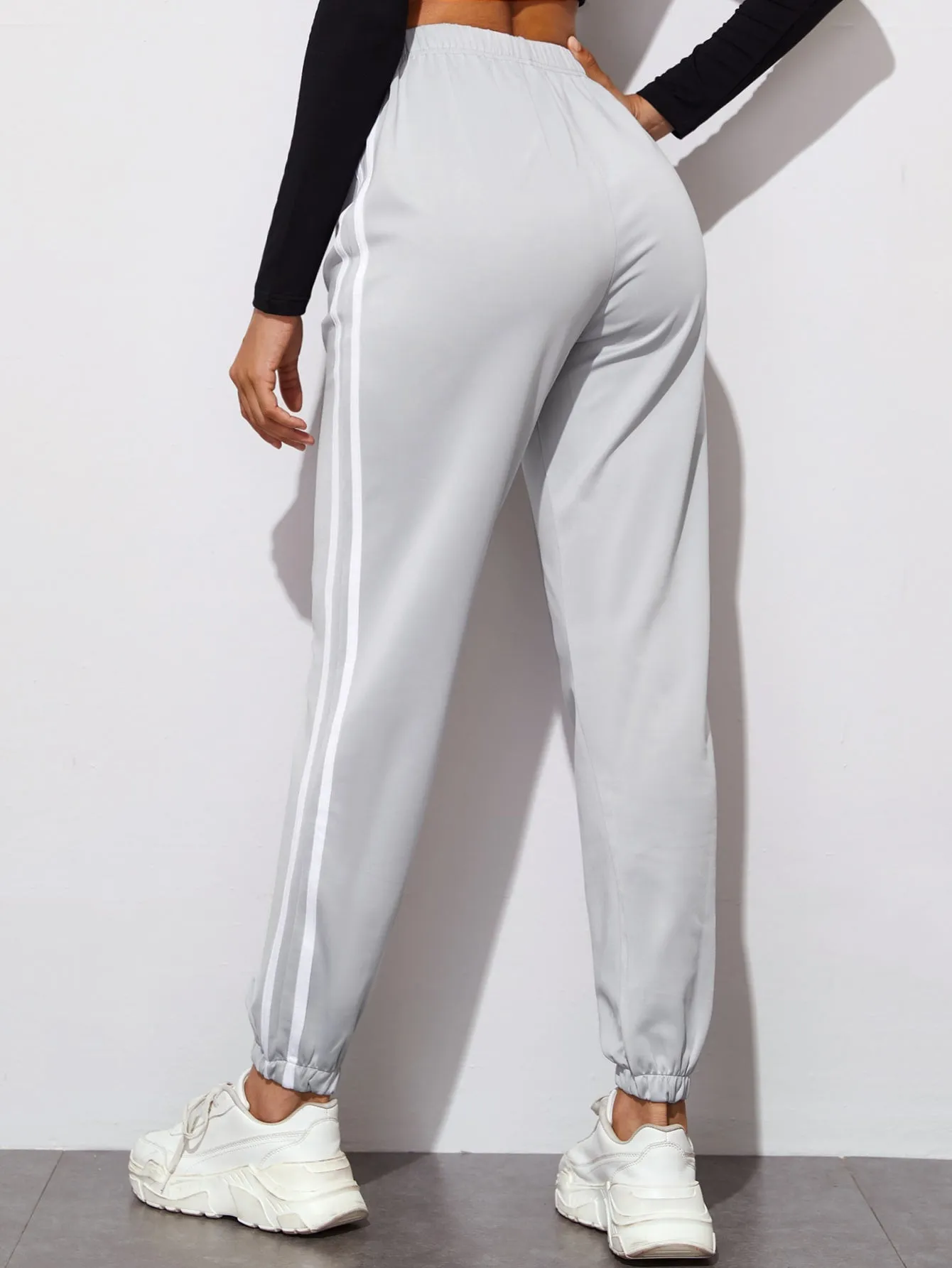 Striped Drawstring High Waist Cropped Women Sweatpants