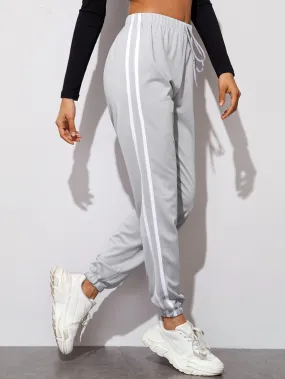 Striped Drawstring High Waist Cropped Women Sweatpants