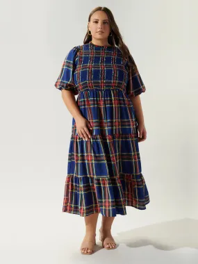 Sugarlips Plus Puff Sleeve Tiered Plaid Midi Dress - Brands We Love