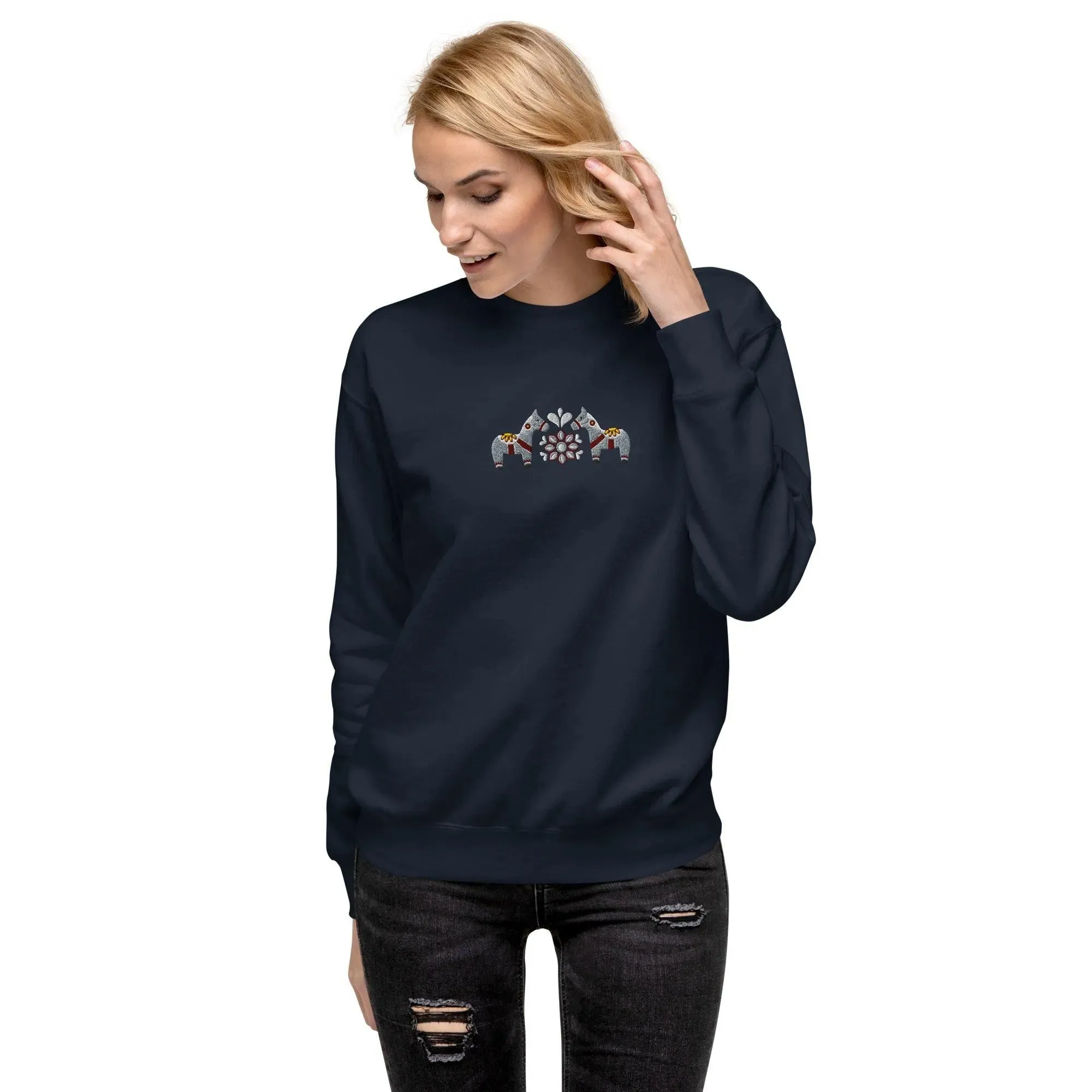 Swedish Gray Dala Horse Sweatshirt - Embroidered