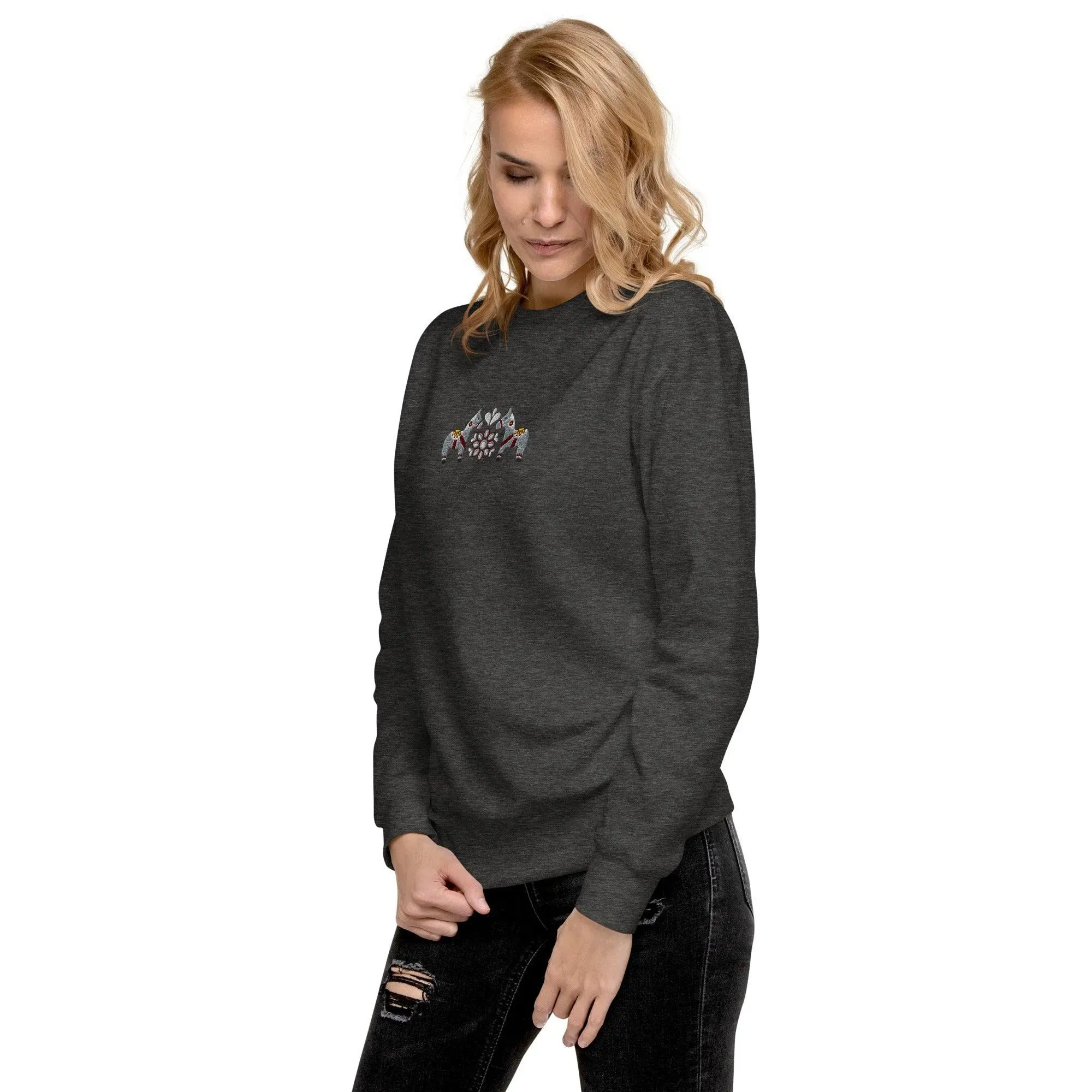 Swedish Gray Dala Horse Sweatshirt - Embroidered