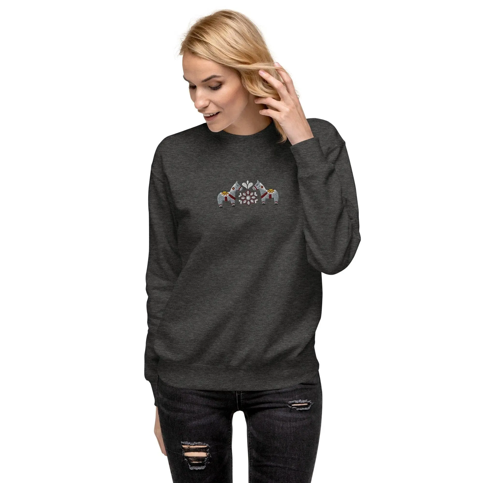 Swedish Gray Dala Horse Sweatshirt - Embroidered