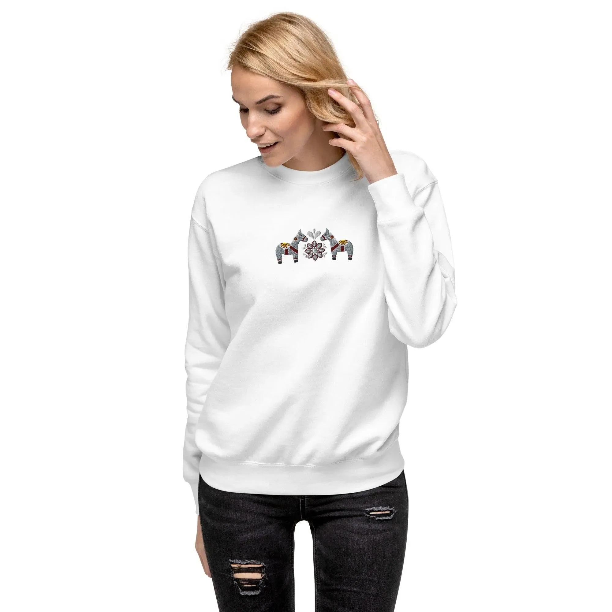 Swedish Gray Dala Horse Sweatshirt - Embroidered