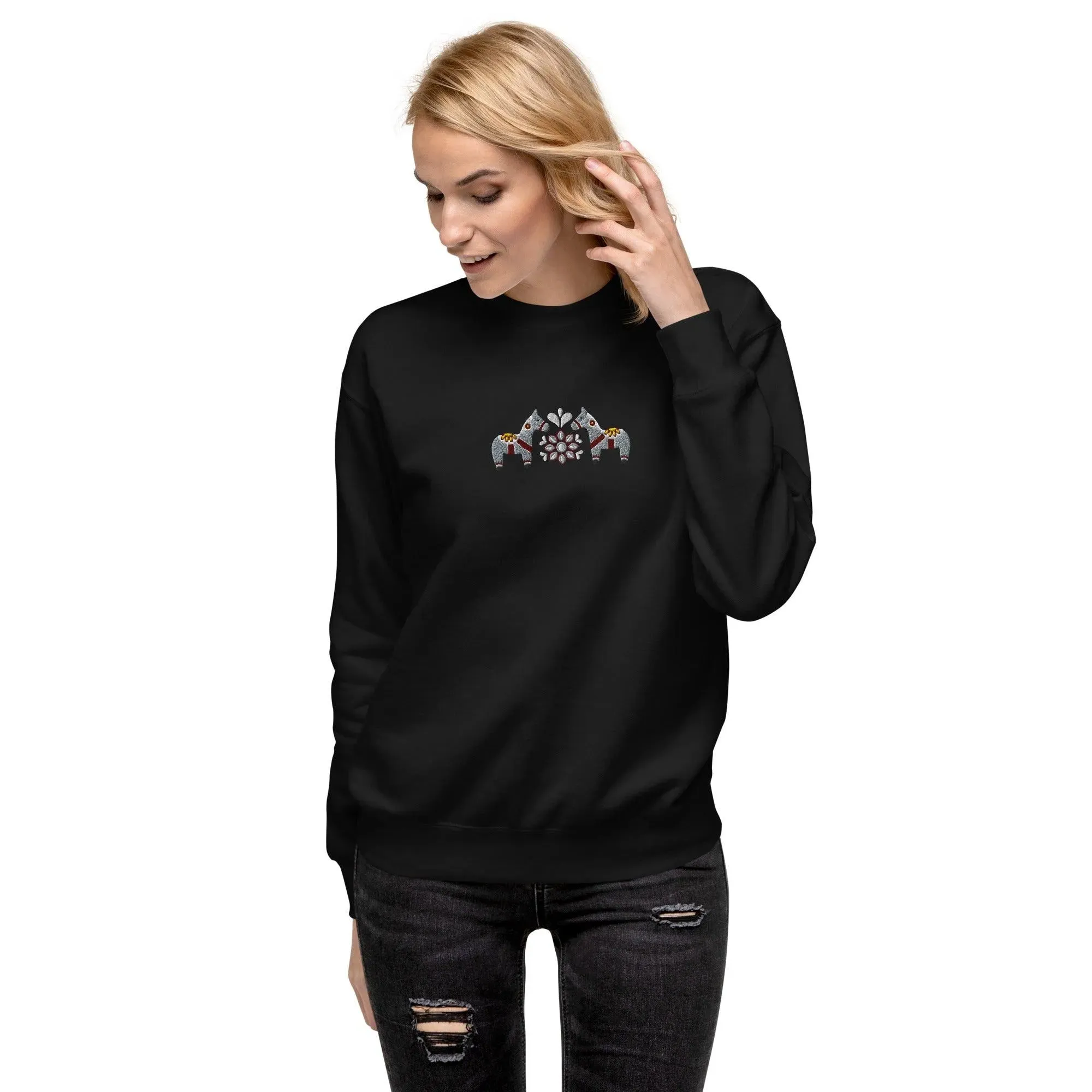 Swedish Gray Dala Horse Sweatshirt - Embroidered