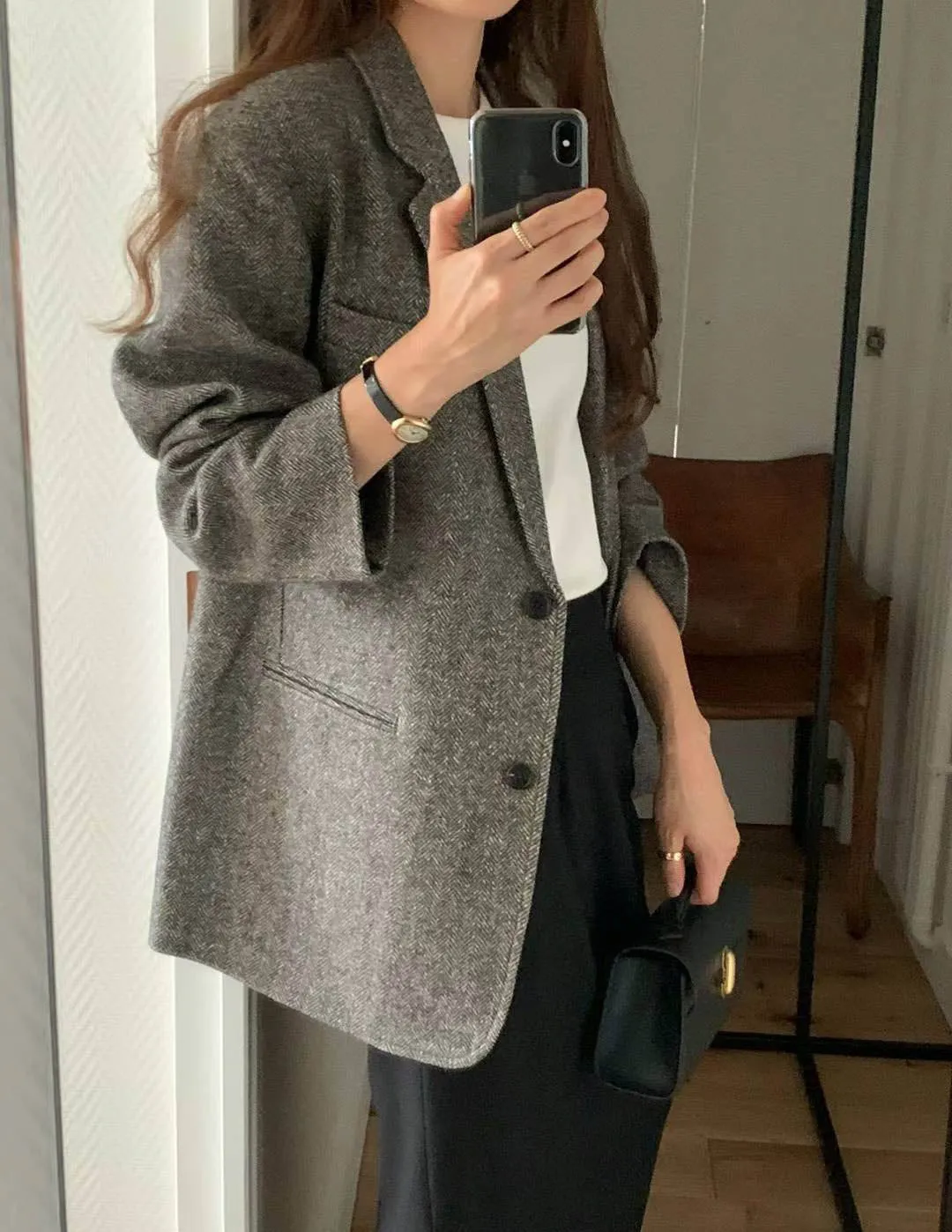 TATE HERRINGBONE BLAZER CHARCOAL