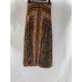UNBRANDED Women's Tan-Multi Paisley Print Elastic-Waist Pleated Midi Skirt SZ XL