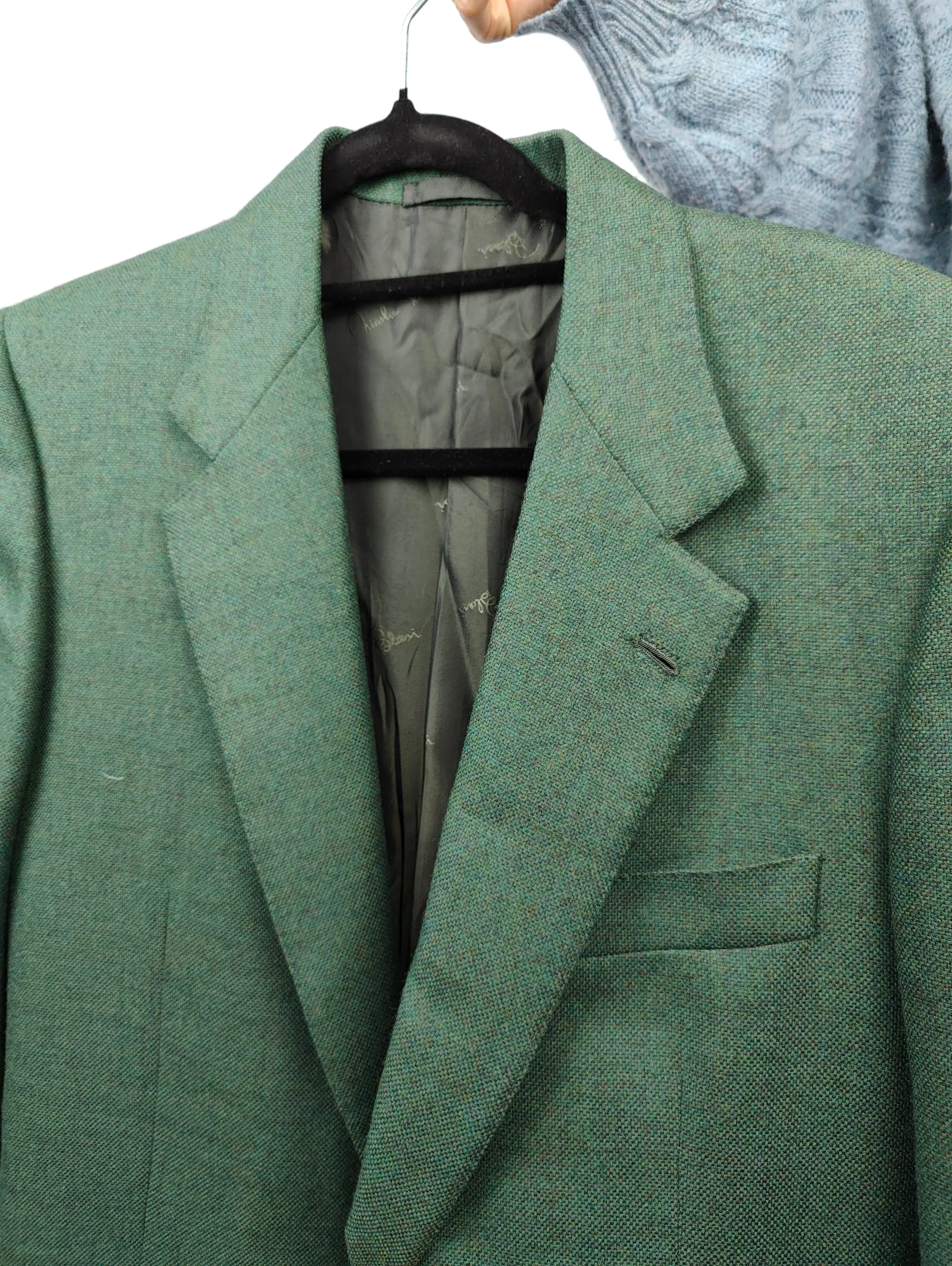 Vintage 100% wool blazer green check pattern jacket women unisex men 48 M