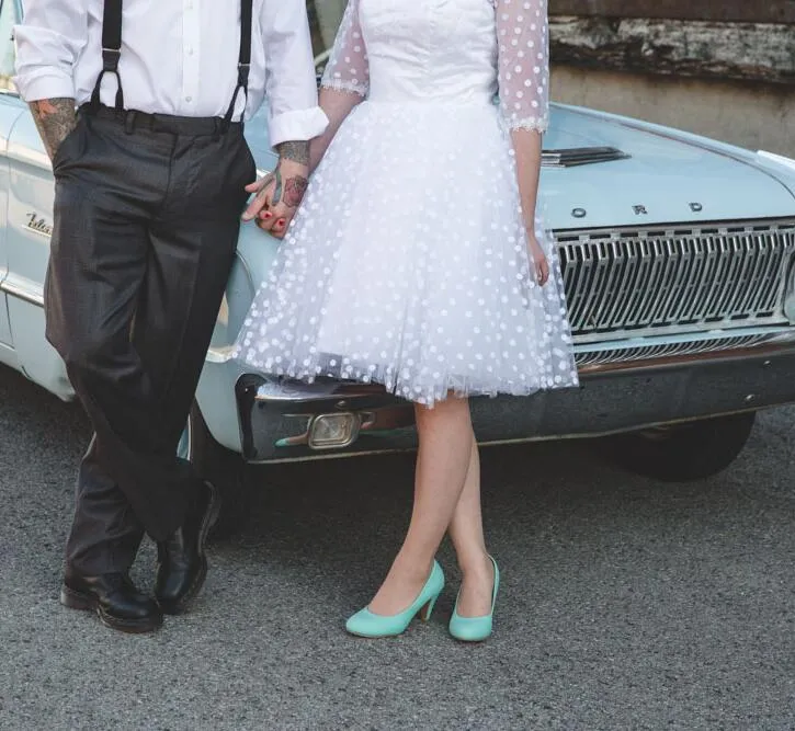 Vintage Country Style Short Polka Dot Wedding Dress with 1/2 Sleeves,20111552