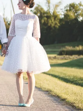 Vintage Country Style Short Polka Dot Wedding Dress with 1/2 Sleeves,20111552