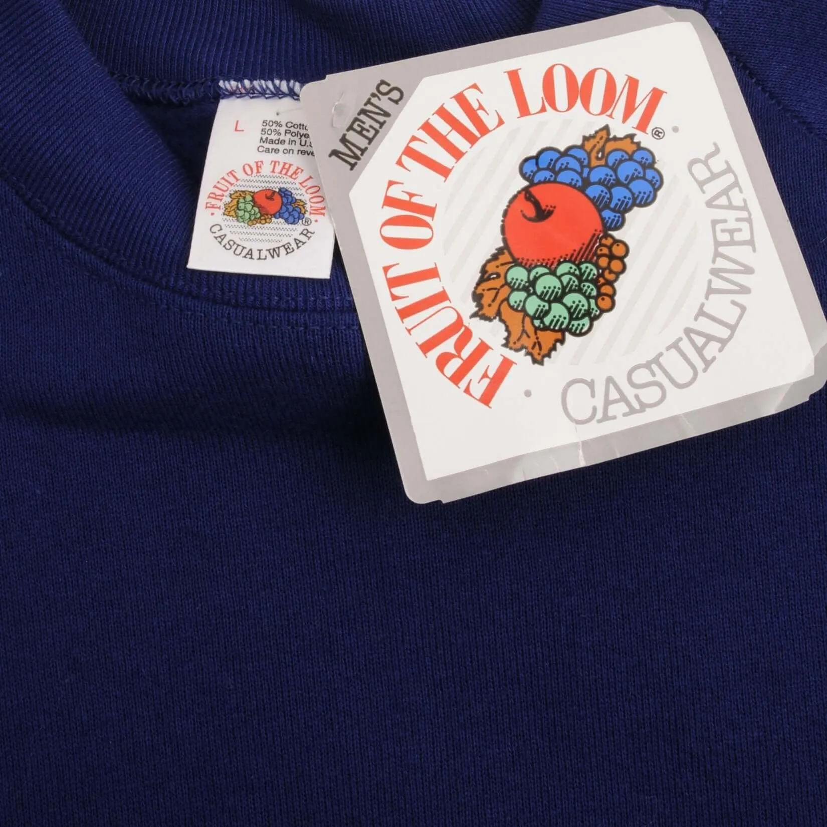VINTAGE FRUIT OF THE LOOM BLANK BLUE CREWNECK SWEATSHIRT 1992 LARGE DEADSTOCK