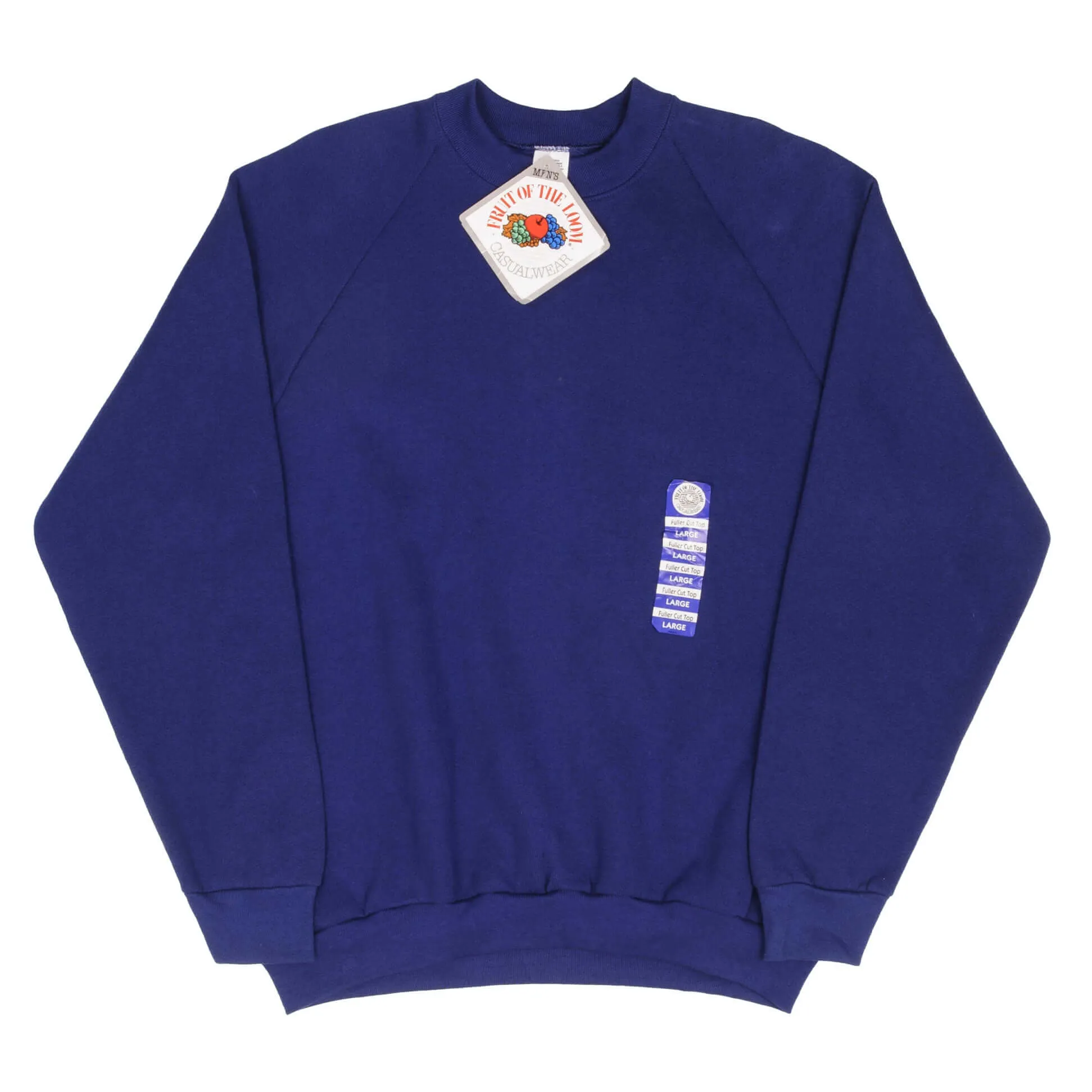 VINTAGE FRUIT OF THE LOOM BLANK BLUE CREWNECK SWEATSHIRT 1992 LARGE DEADSTOCK