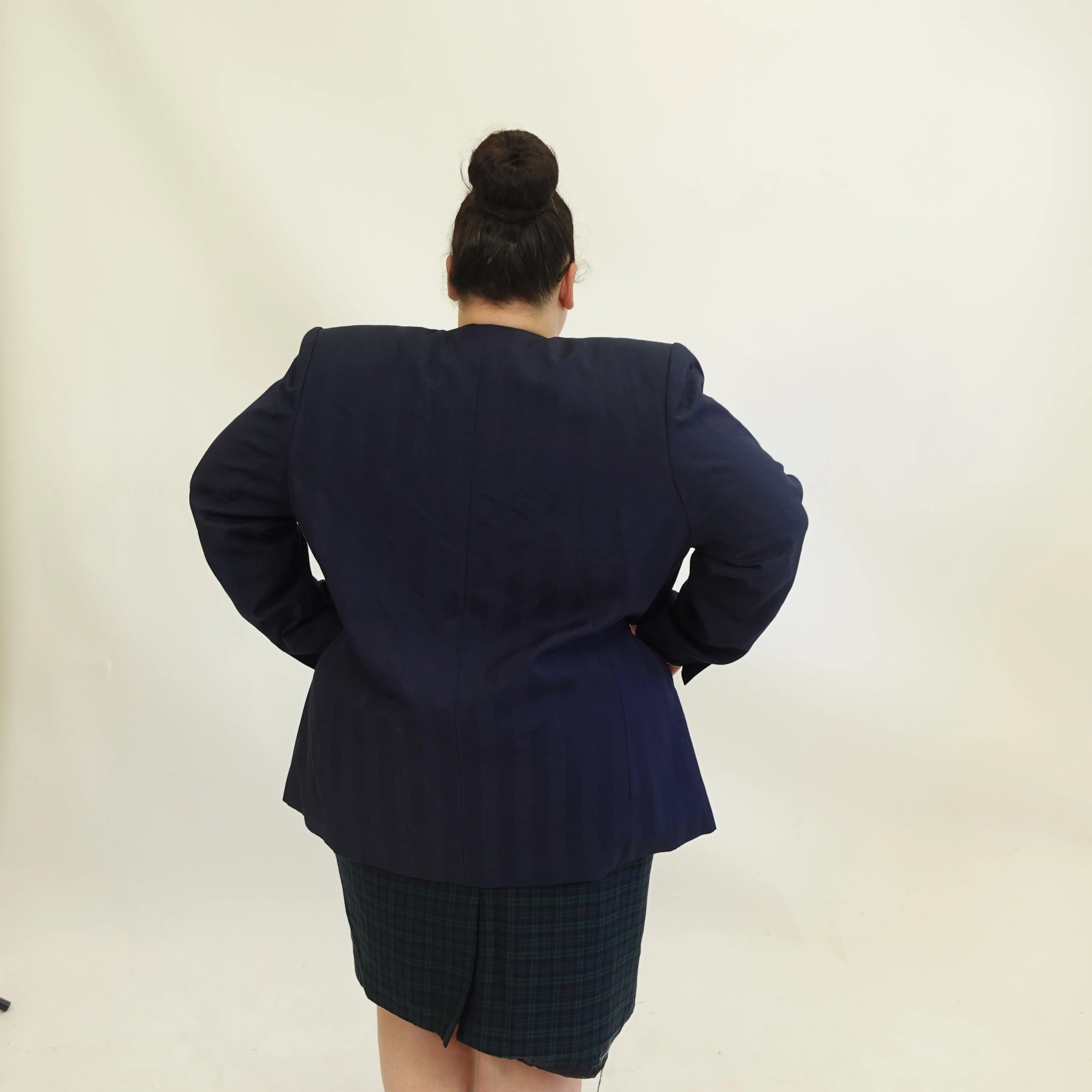 Vintage Navy Striped Blazer with Gold Details