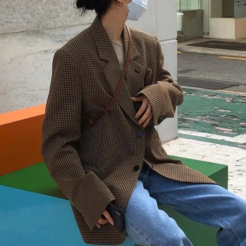 Vintage Plaid Oversized Blazer