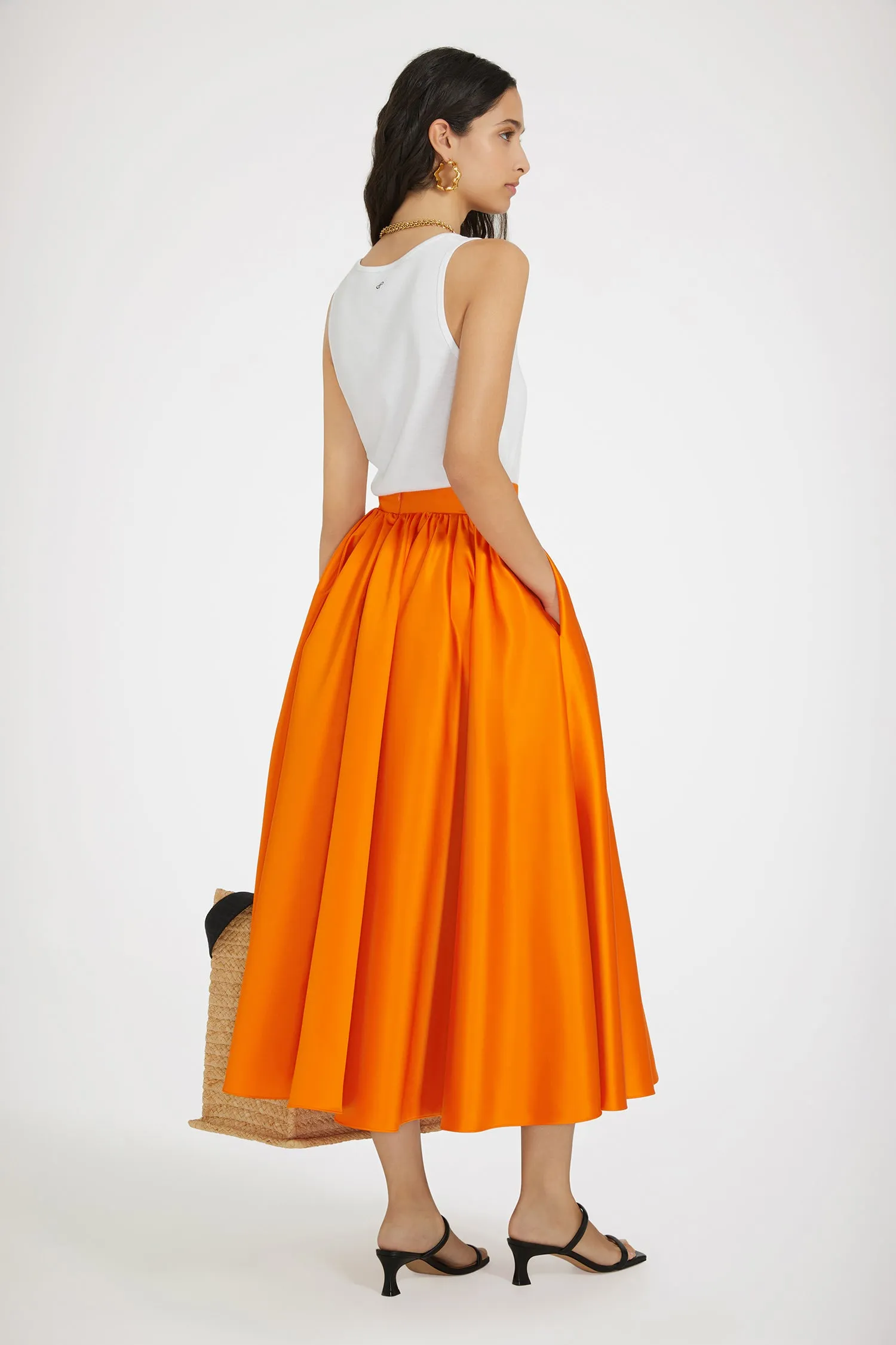 Volume midi skirt in satin