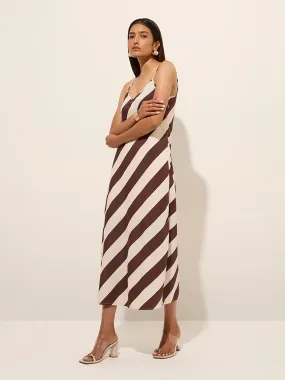 Wardrobe Brown Striped Slip Dress