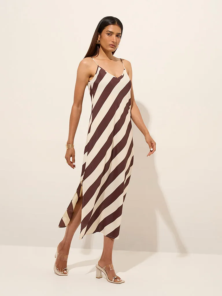 Wardrobe Brown Striped Slip Dress