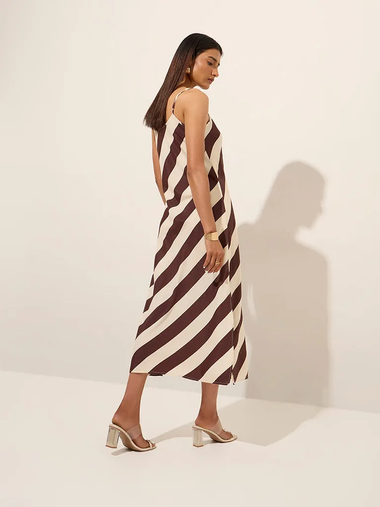 Wardrobe Brown Striped Slip Dress