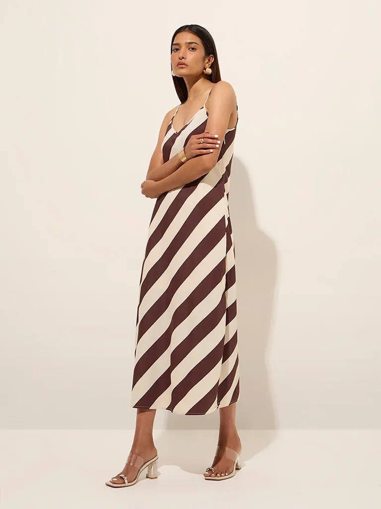 Wardrobe Brown Striped Slip Dress