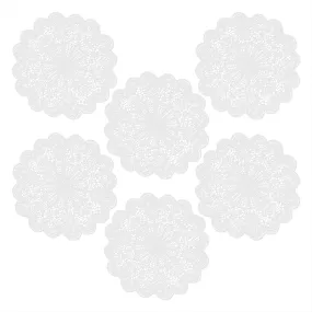 White Floral Classic Vinyl Placemats - 15 Inch Non-Slip Vinyl Dining Table Charger Farmhouse Home Decor (Set of 6)