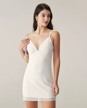 White Mesh V-Neck Slip Mini Dress