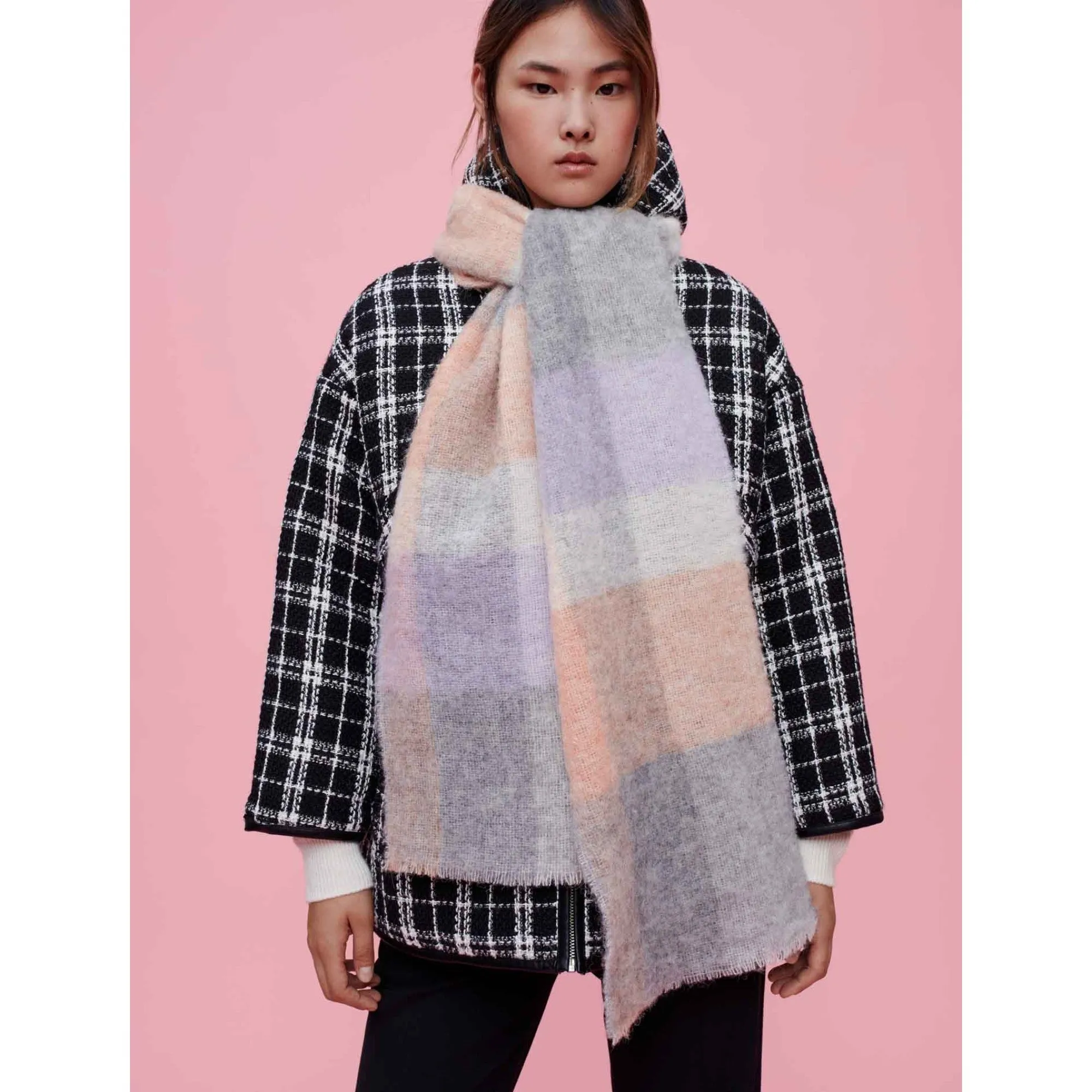 Women Checked Wool And Alpaca Scarf - Off White