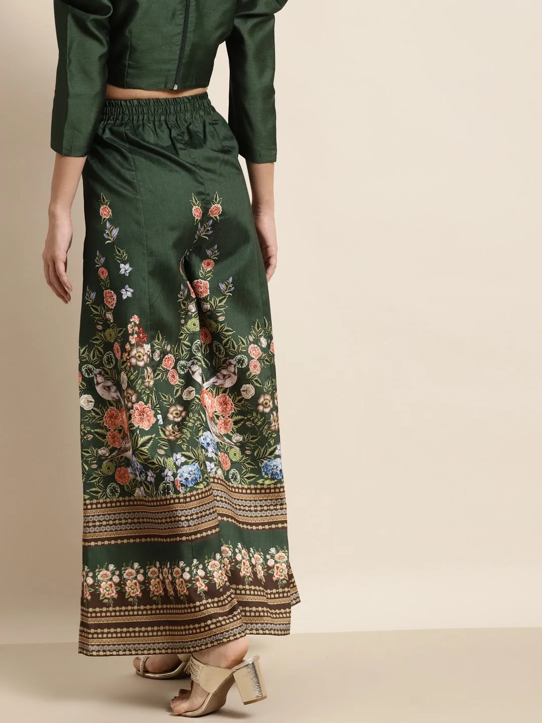 Women Green Floral Kali Palazzo Pants