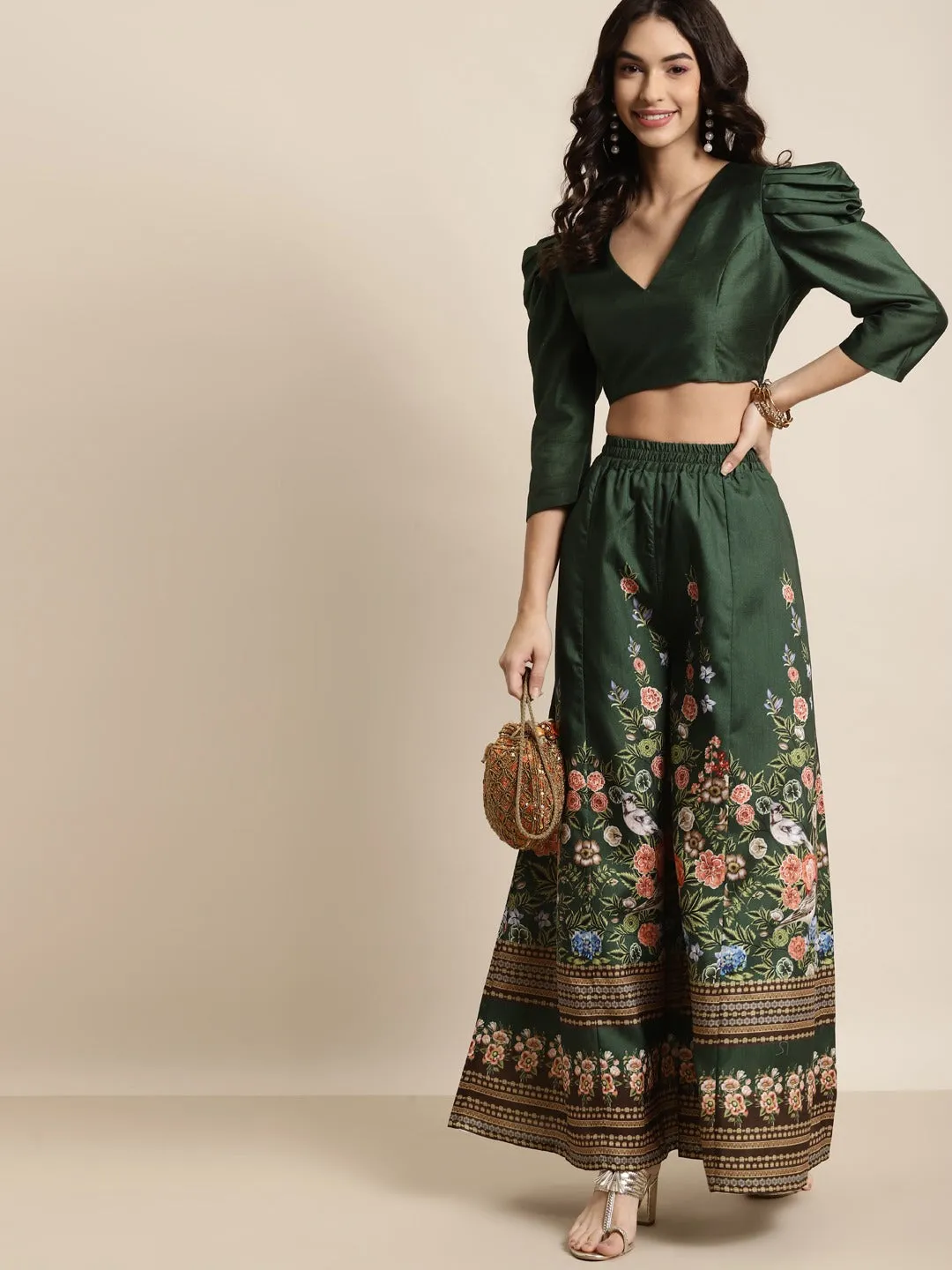 Women Green Floral Kali Palazzo Pants