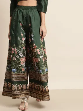 Women Green Floral Kali Palazzo Pants