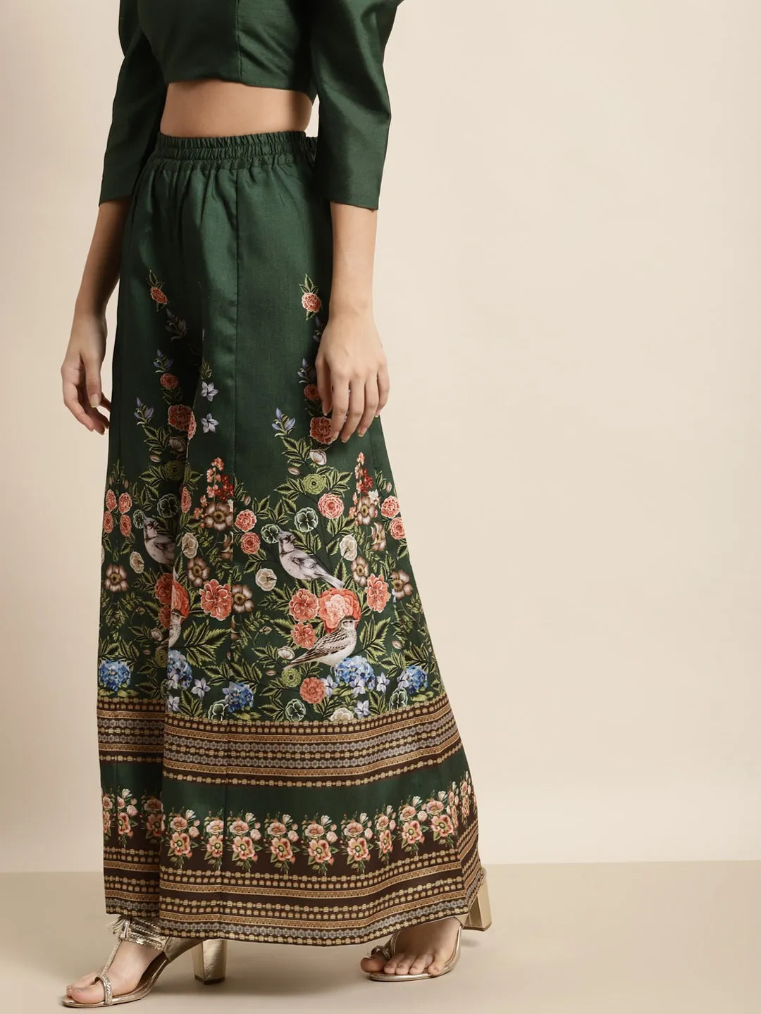 Women Green Floral Kali Palazzo Pants