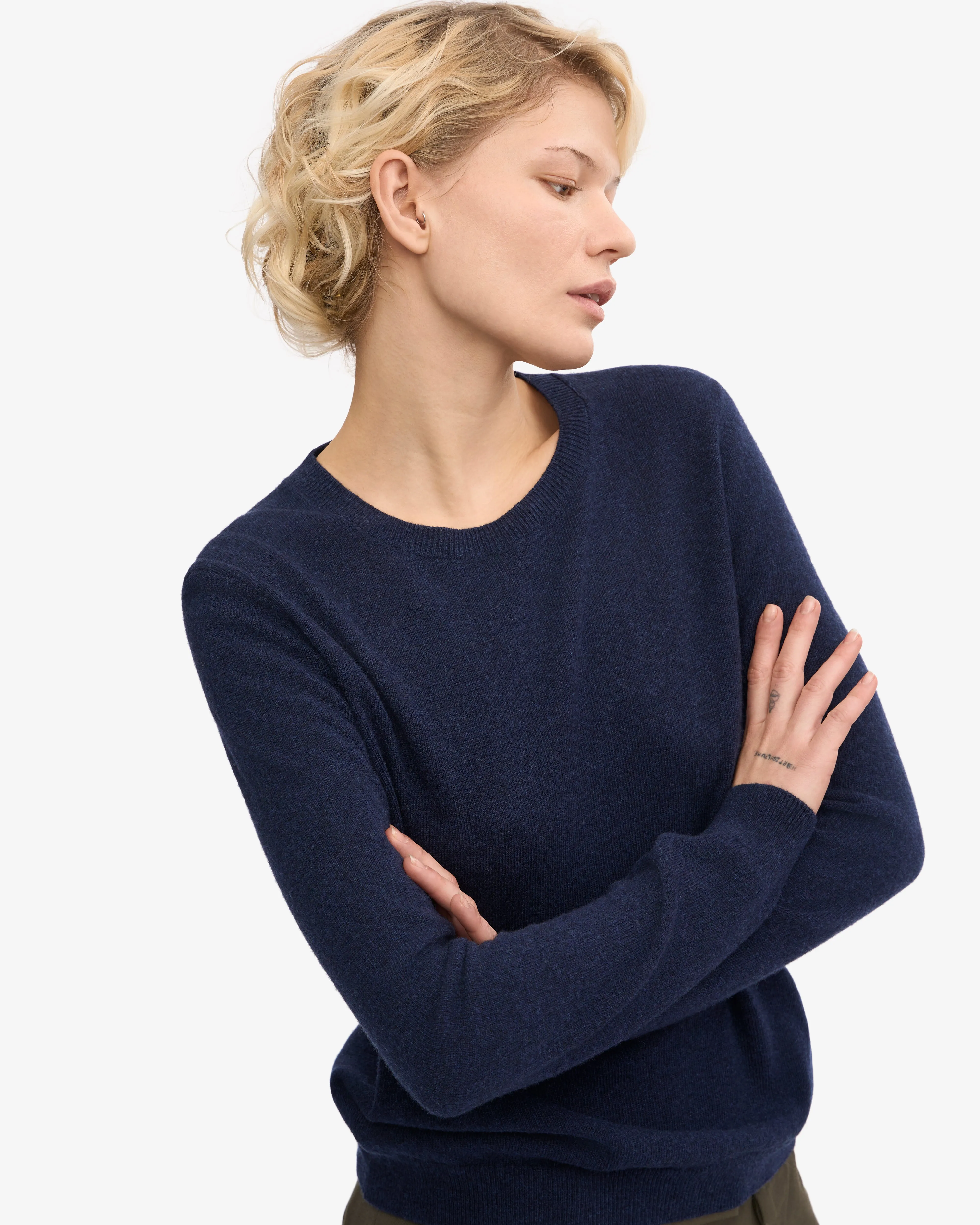 Women Light Merino Wool Crew - Marine Blue