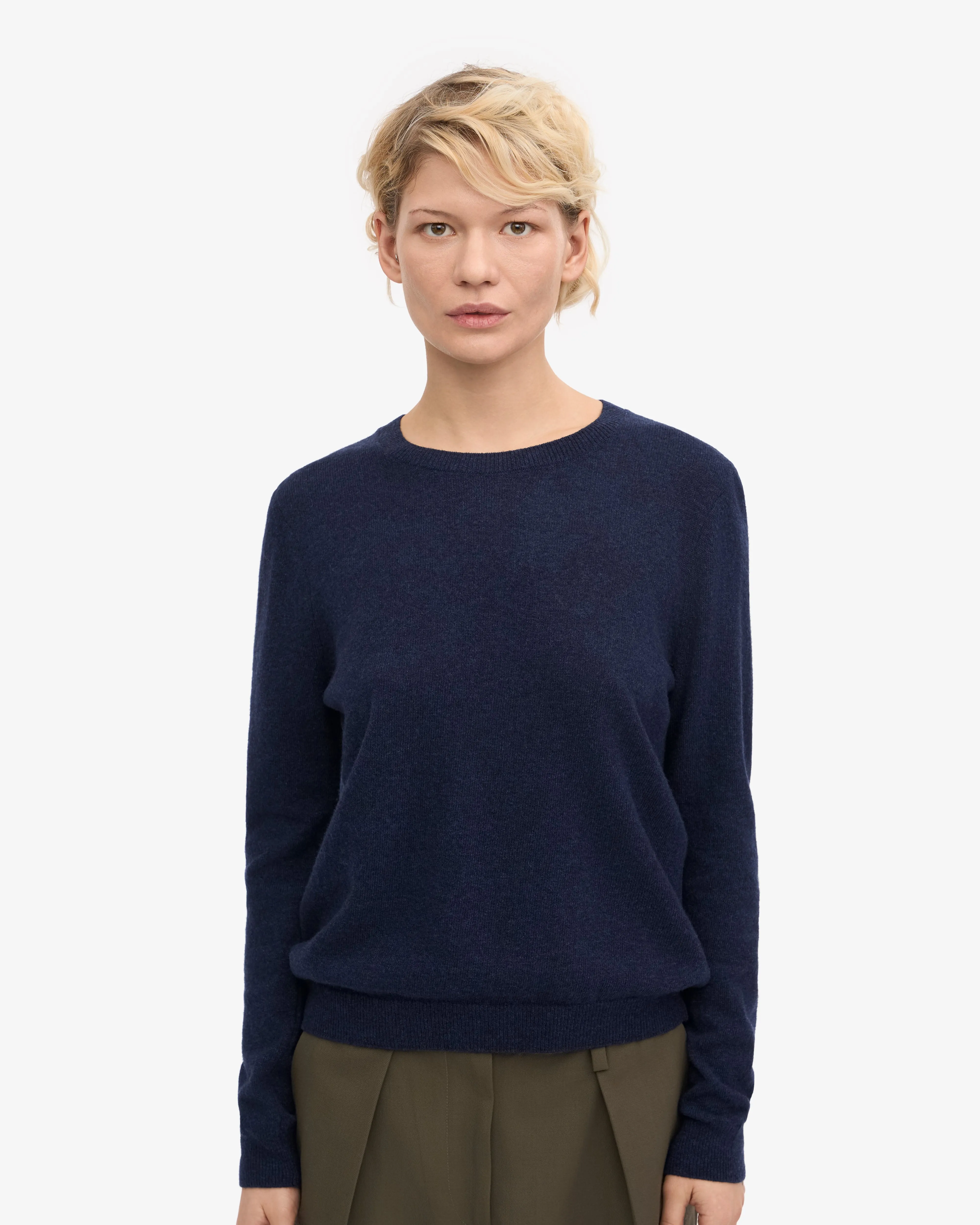 Women Light Merino Wool Crew - Marine Blue