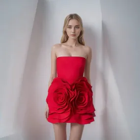 Women Strapless Patchwork Appliques Mini Dress