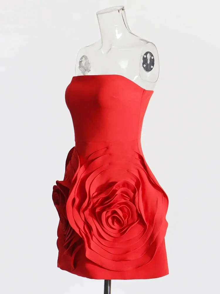 Women Strapless Patchwork Appliques Mini Dress
