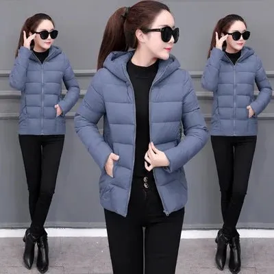 Women's Lightweight Down Cotton Hooded Jacket Warm Loose Short Outerwear
