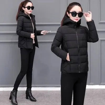 Women's Lightweight Down Cotton Hooded Jacket Warm Loose Short Outerwear