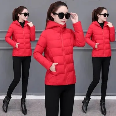 Women's Lightweight Down Cotton Hooded Jacket Warm Loose Short Outerwear