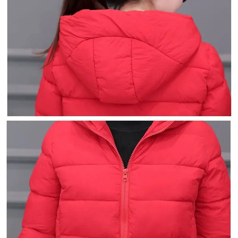 Women's Lightweight Down Cotton Hooded Jacket Warm Loose Short Outerwear