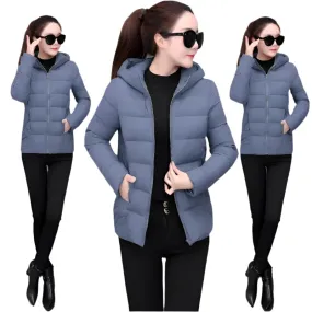 Women's Lightweight Down Cotton Hooded Jacket Warm Loose Short Outerwear