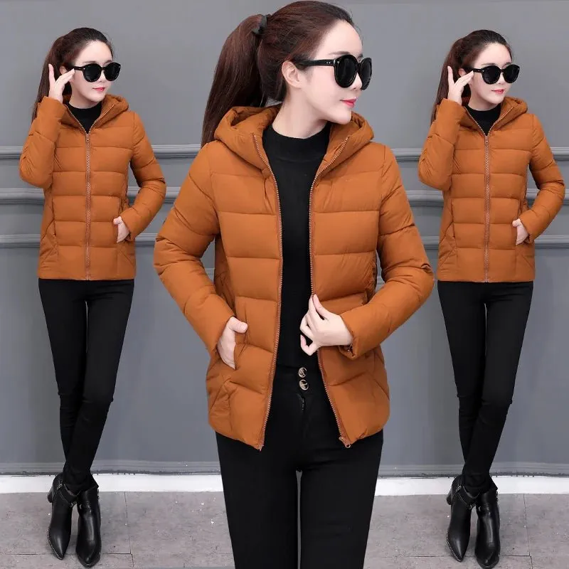 Women's Lightweight Down Cotton Hooded Jacket Warm Loose Short Outerwear