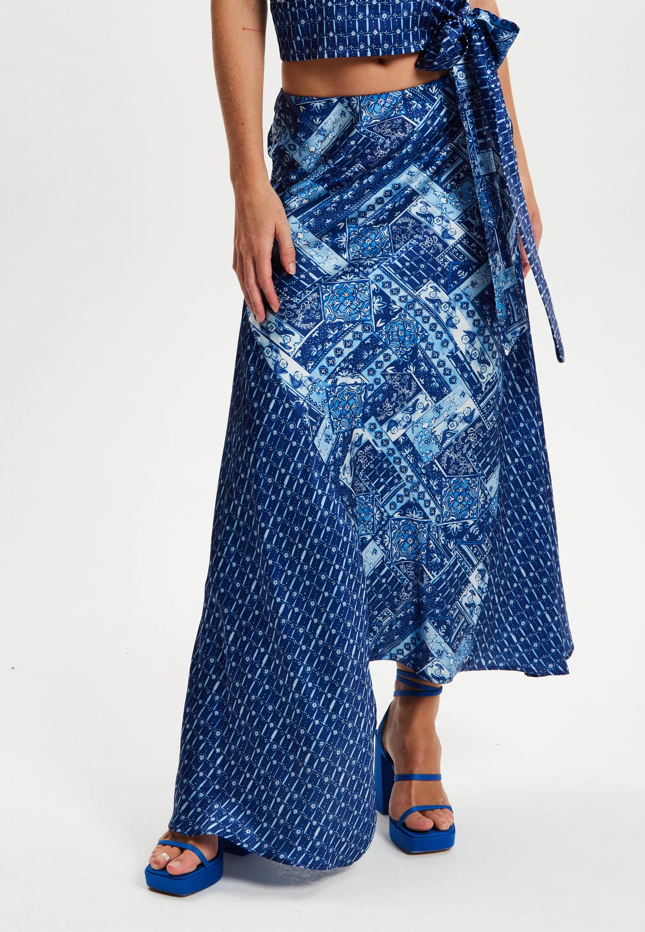 Women's Midi Asymmetric Scarf Print Skirt in Colorful Design with Regular Fit - Liquorish