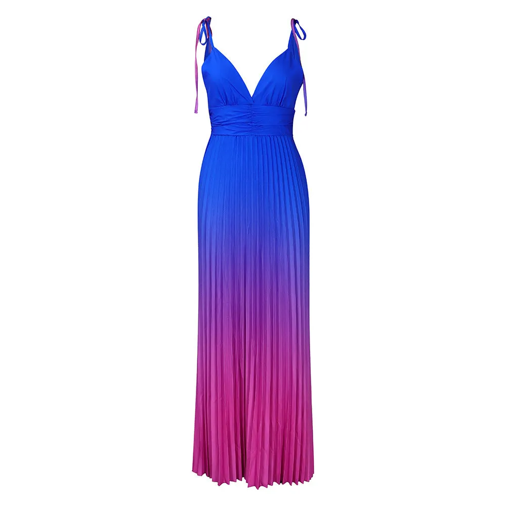 Women's Spaghetti Strap Backless Sexy Gradient Maxi Dress