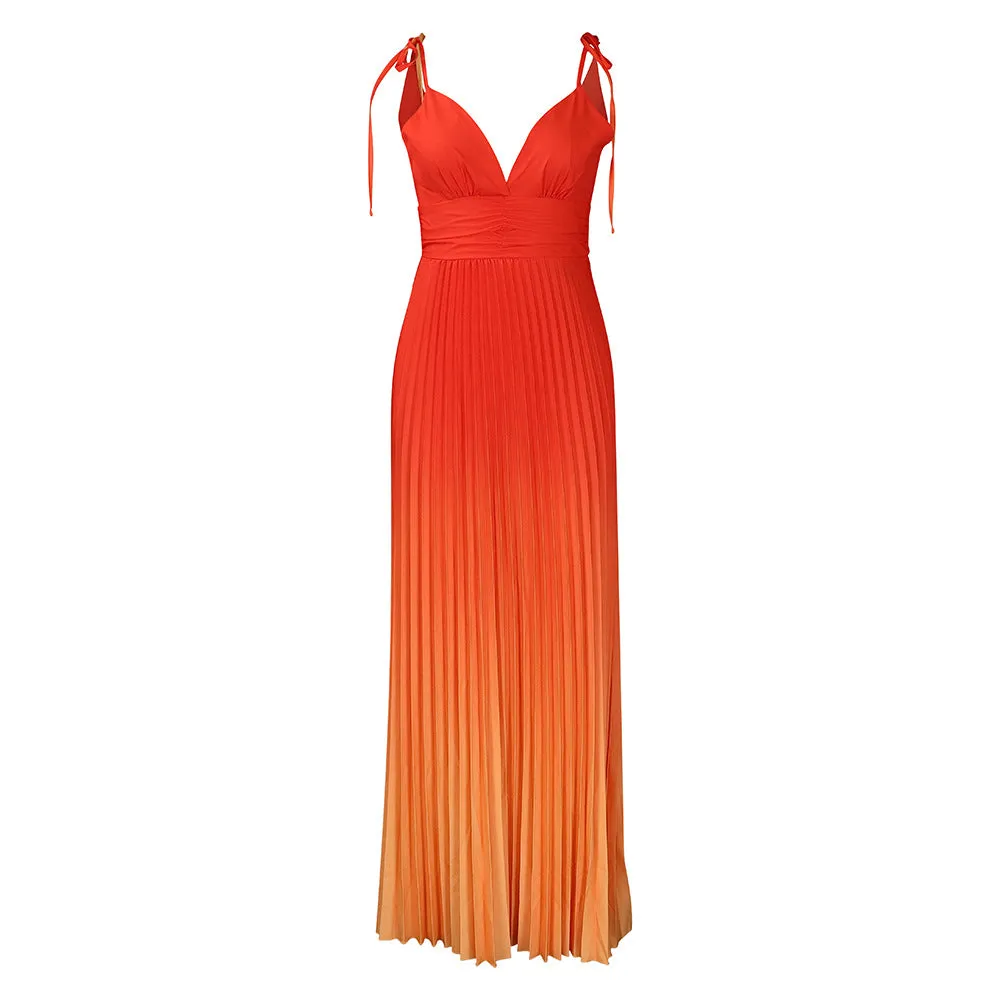 Women's Spaghetti Strap Backless Sexy Gradient Maxi Dress