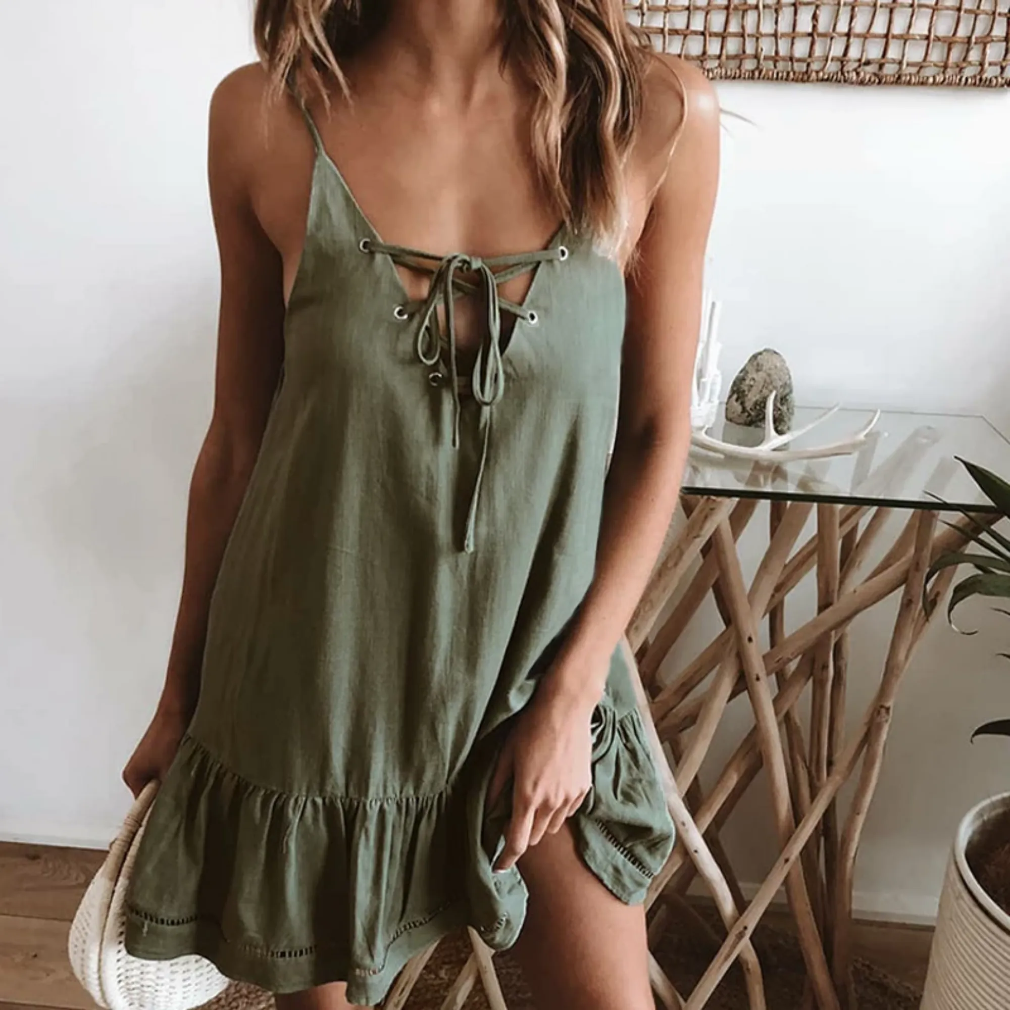 Women's Summer Casual V-Neck Sleeveless Beach Dress