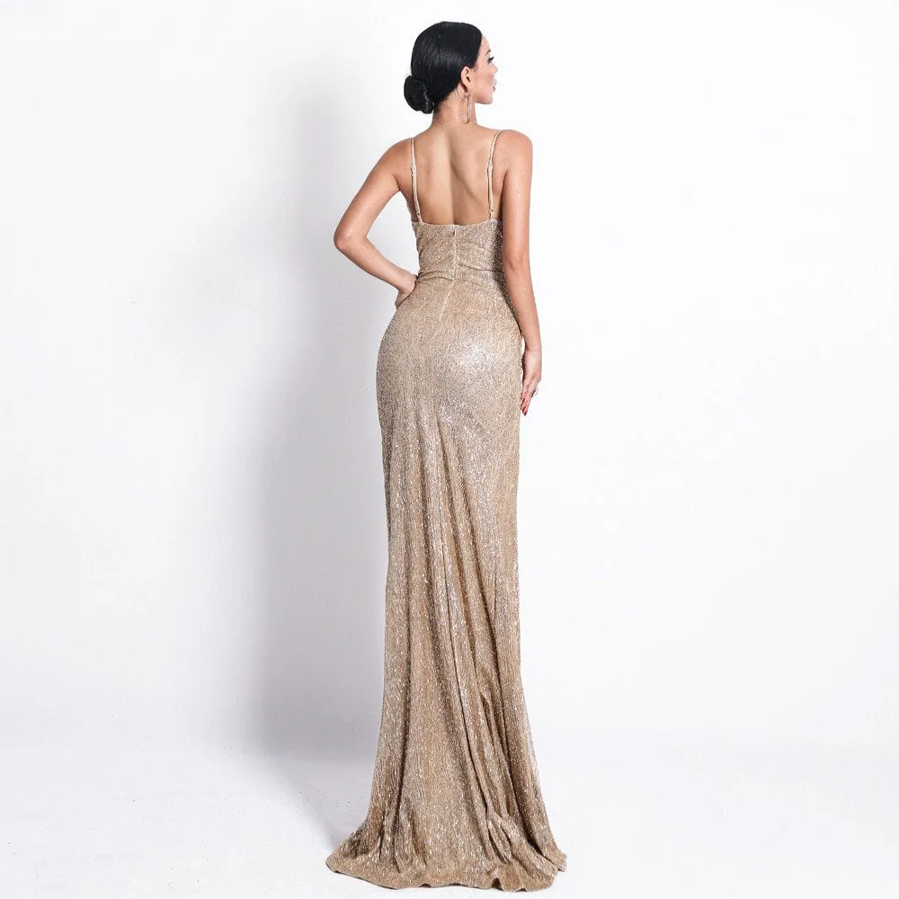 Women's V-Neck Sleeveless Backless Glitter Dress